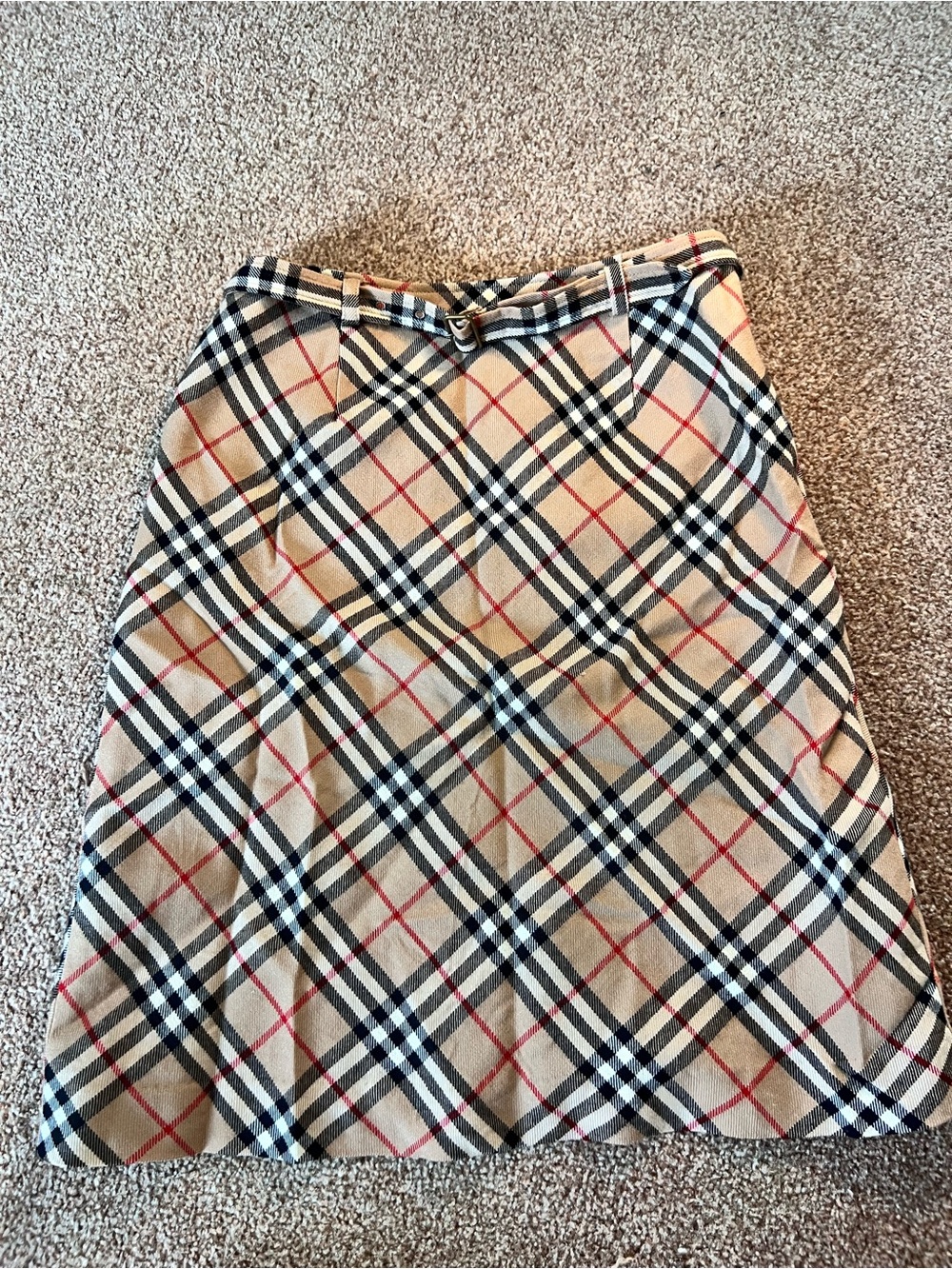 Burberry Beige Plaid Jacket with Black and Red Accents